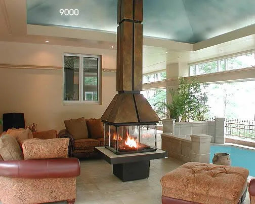 Designer Suspended See-Through Central Fireplace